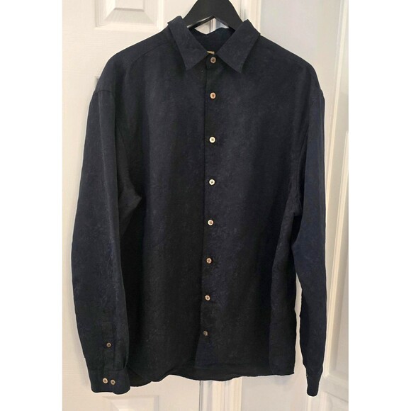 Jos. A. Bank Shirt Mens XL Black Textured Jacquard Floral Button Up Long Sleeve - Picture 1 of 10
